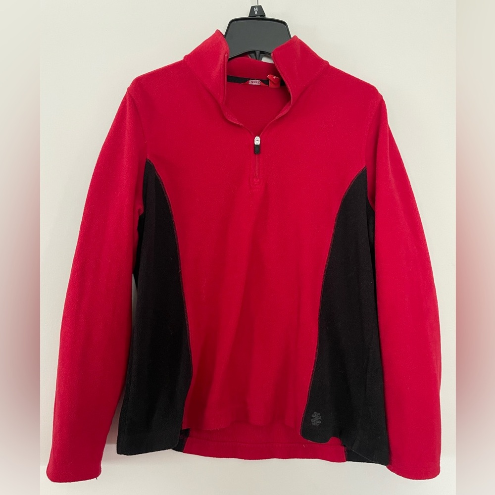 IZOD Women’s Medium Red and Black Quarter-Zip Fleece Pullover